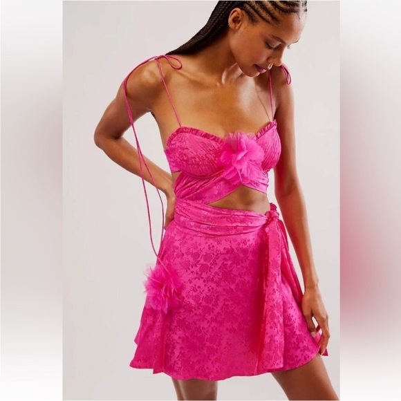 For Love and Lemons Sasha Pleated Skirt and Top Set Jacquard Pink Floral S NEW - Picture 1 of 16